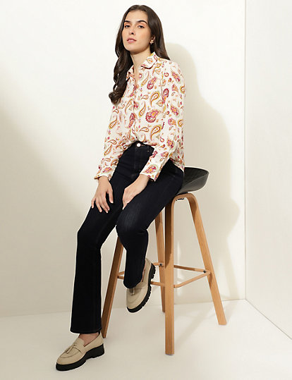 Satin Printed Collared Shirt