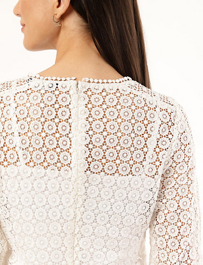 Pure Poly Embroidered Round Neck Blouse