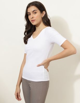 Pure Cotton Solid V-Neck T-Shirt