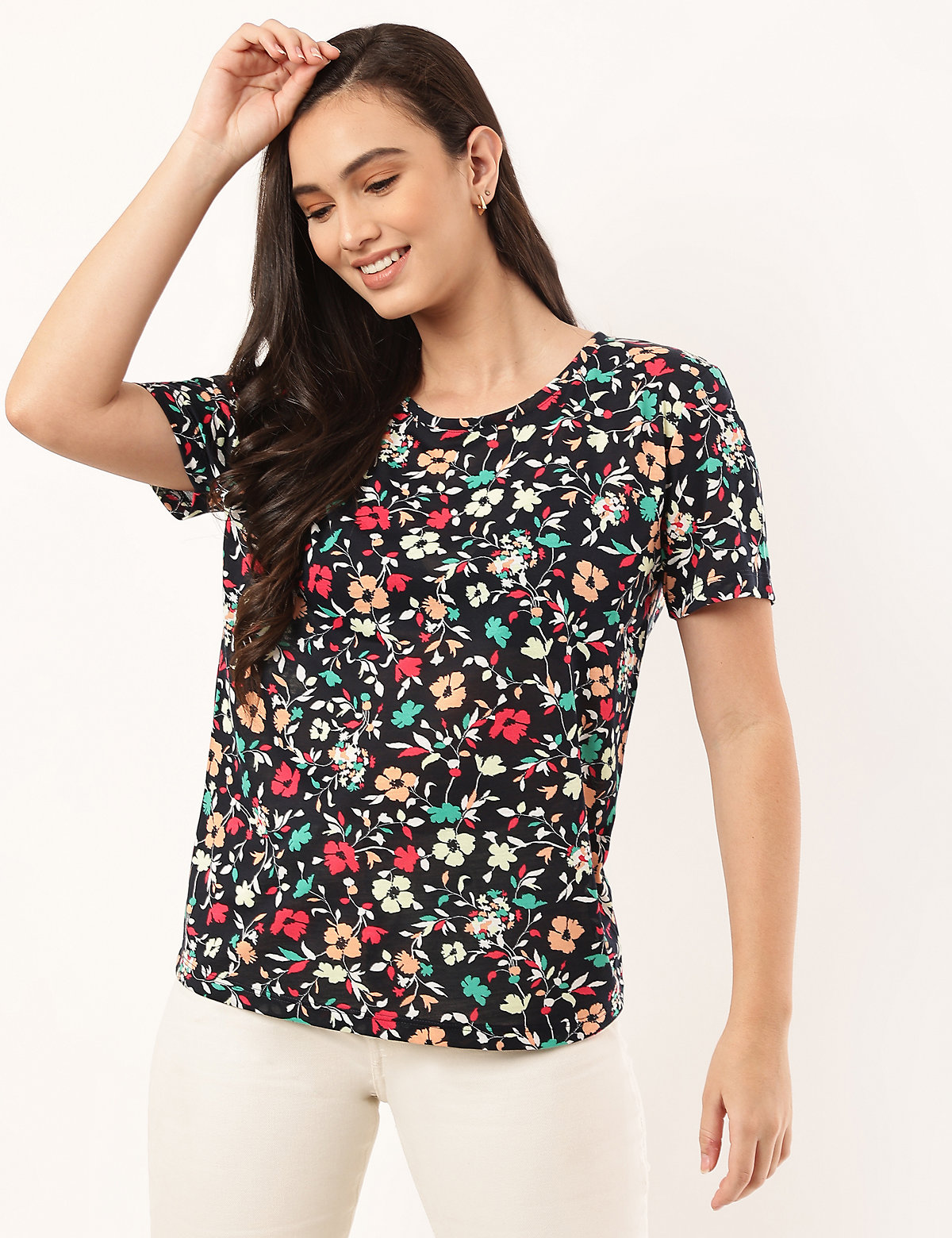 Floral Print Round Neck Top