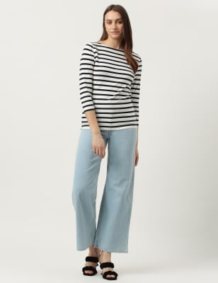 Cotton Mix Striped Boat Neck TShirt