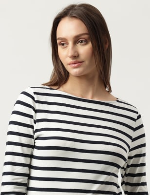 Cotton Mix Striped Boat Neck TShirt