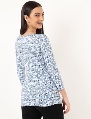 Cotton Mix Geometric Round Neck T-shirt