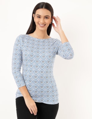 Cotton Mix Geometric Round Neck T-shirt