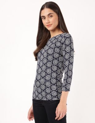 Cotton Mix Printed Boat Neck Top