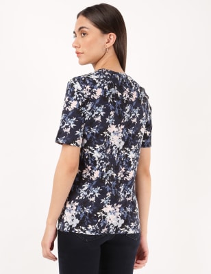 Pure Cotton Floral Print Crew Neck T-shirt