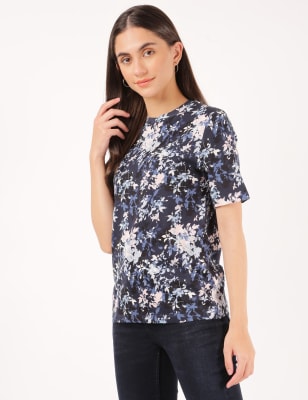 Pure Cotton Floral Print Crew Neck T-shirt