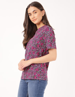 Pure Cotton Floral Print Crew Neck T-shirt