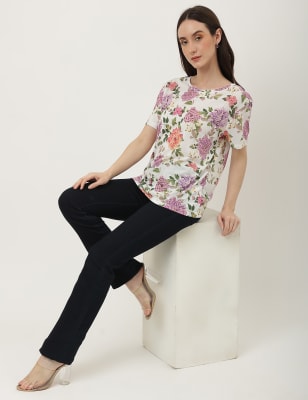 Neck Graphic T-Shirt Pink/White Crew Glamorous Cropped main image 1