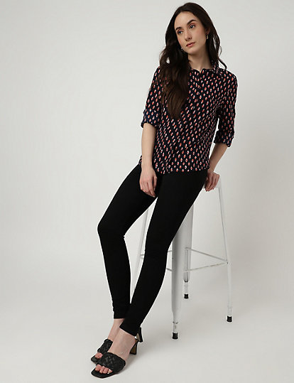 Pure Poly Printed Spread Collar Blouse