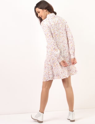 Pure Viscose Printed Spread Collar Dress