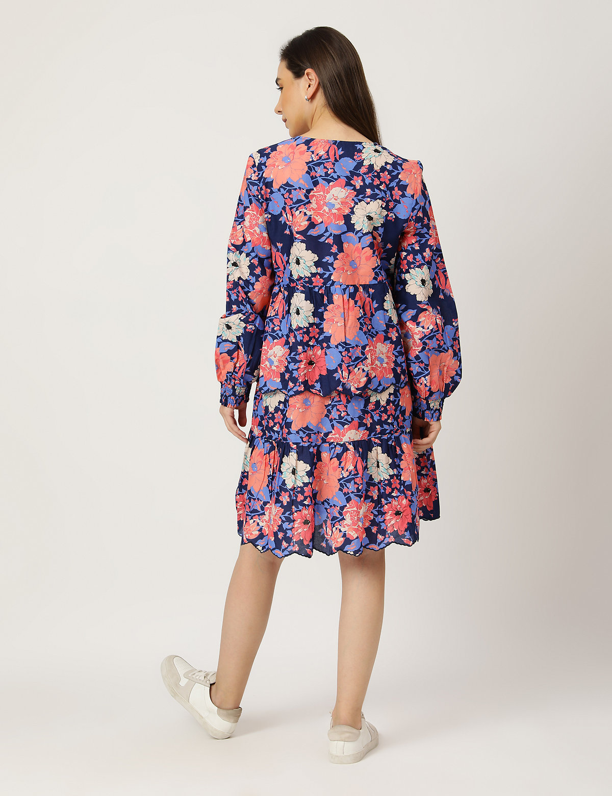 Pure Cotton Floral Print V-Neck Dress