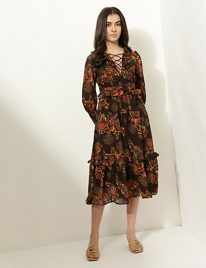 Pure Poly Floral Print Tie-up Dress