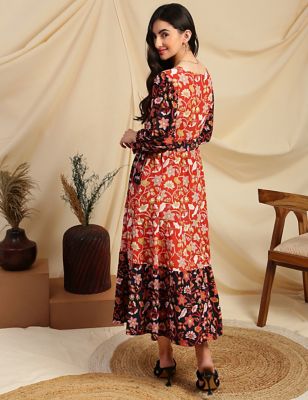 Pure Viscose Floral V-Neck Dress