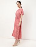 Pure Viscose Embroidery Tie-Up Neck Dress