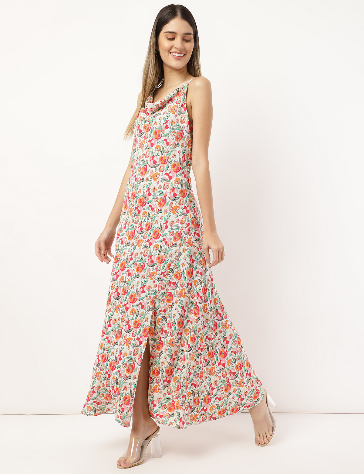Pure Viscose Floral Shoulder Straps Dress