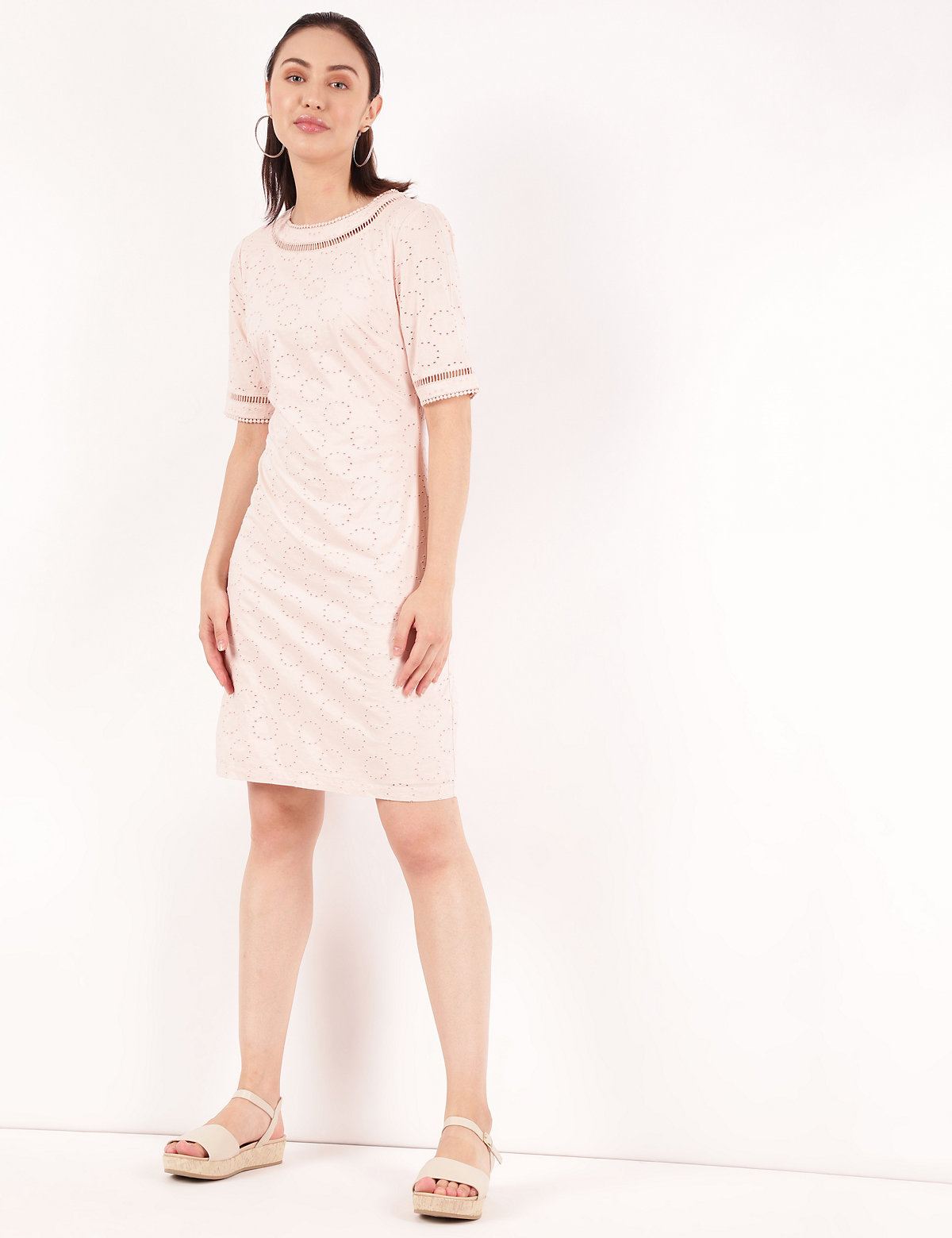 Pure Cotton Embroidery Round Neck Dress