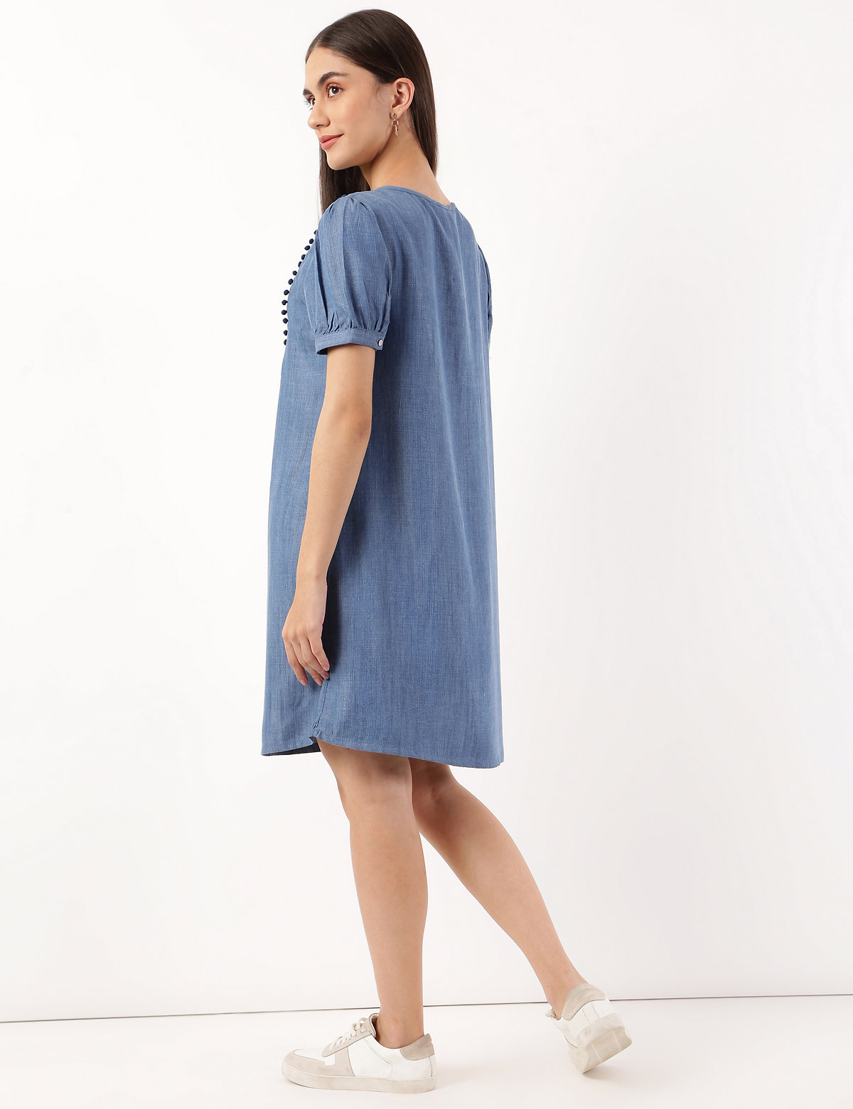 Pure Tencel Embroidered Round Neck Dress