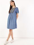 Pure Tencel Embroidered Round Neck Dress