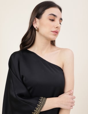 Black one side 2025 off shoulder dress