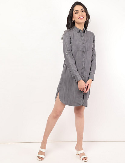 Pure Tencel Washed Spread Collar Dress