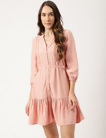 Lace Belted A-Line Midi Dress