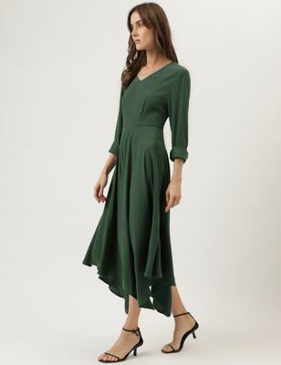 Plain Regular Length V-Neck Dress