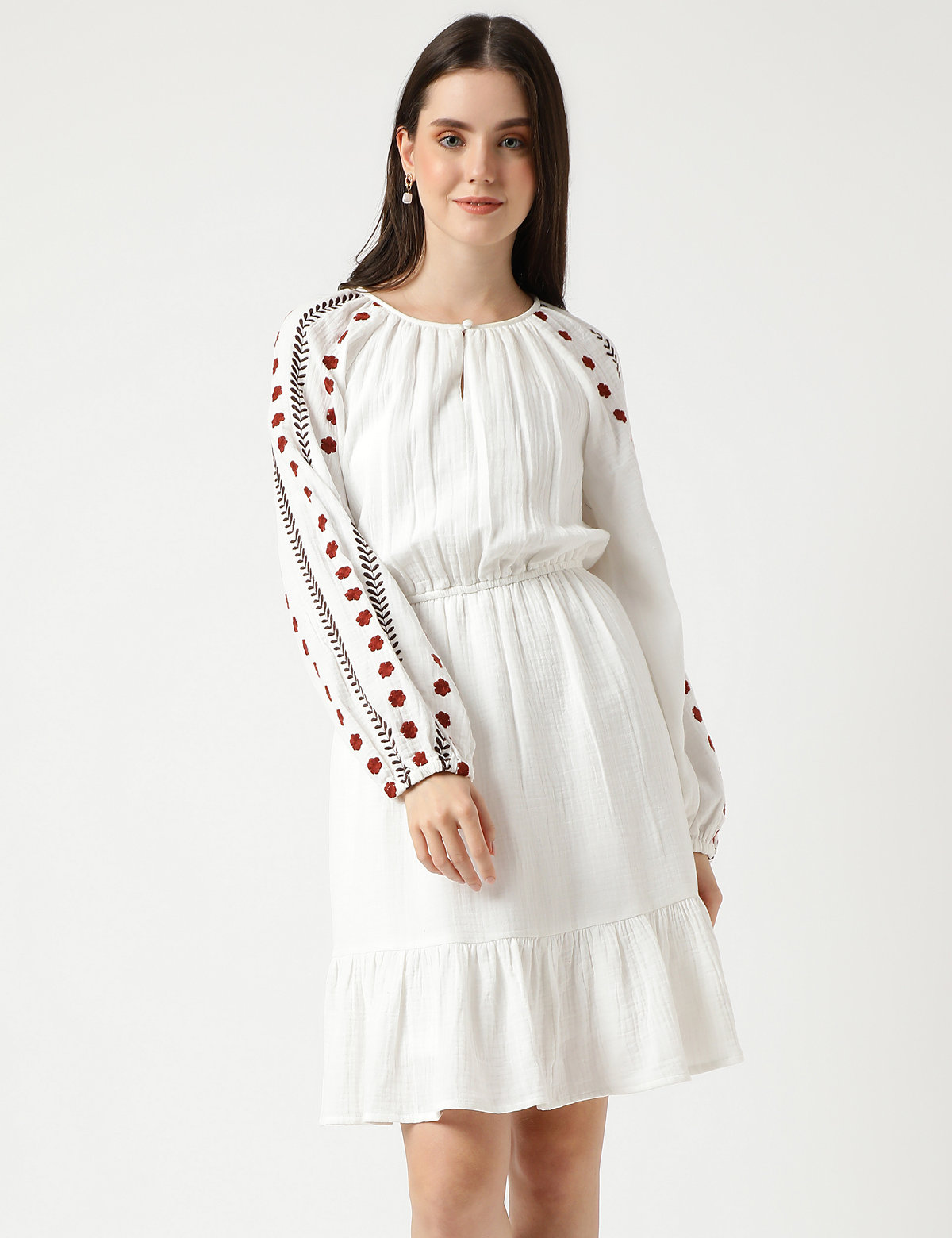 Pure Cotton Embroidered Round Neck Dress
