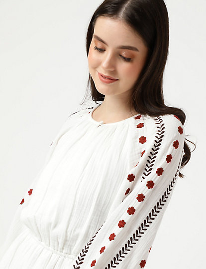 Pure Cotton Embroidered Round Neck Dress