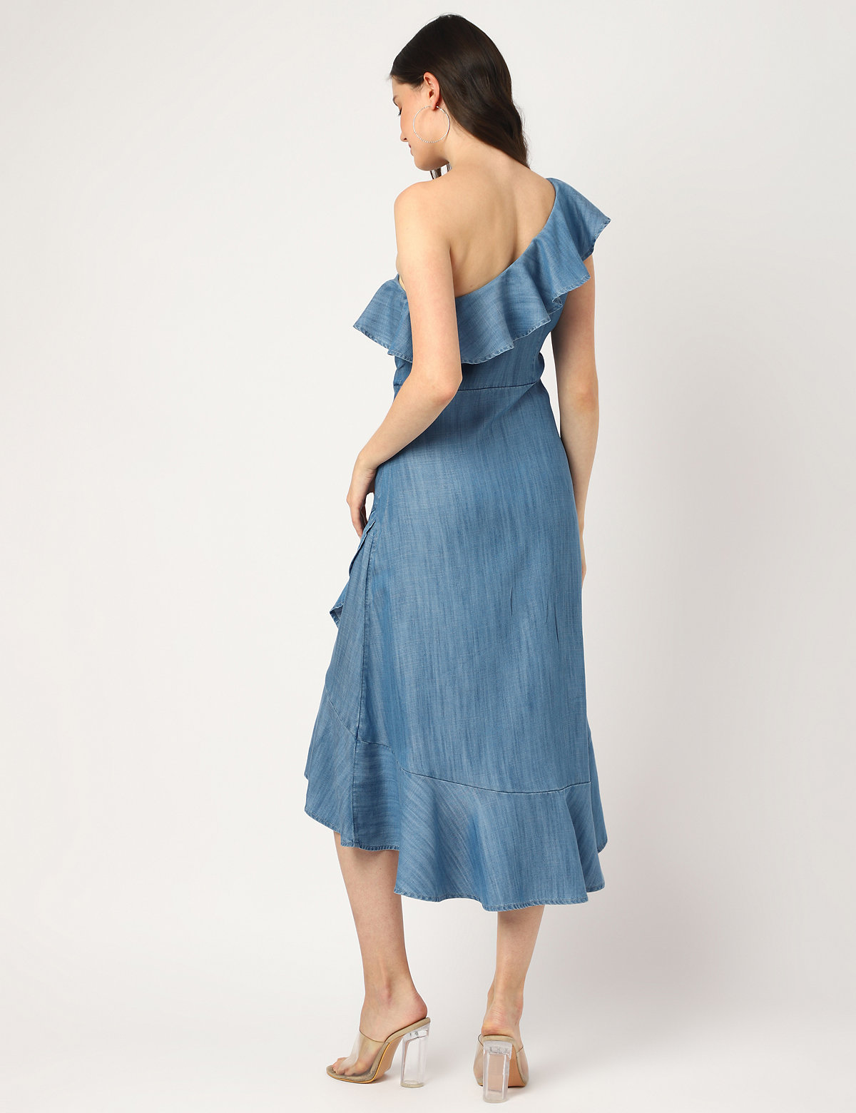 Pure Tencel Plain One Off-Shoulder Dress