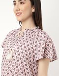 Pure Cotton Embroidery Notch Neck Top