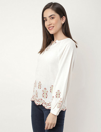 Pure Viscose Printed Tie-Up Neck Blouse