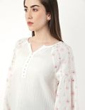 Pure Cotton Knitted Tie-Up Neck Blouse