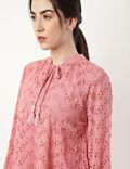Pure Cotton Embroidery Tie-Up Neck Blouse