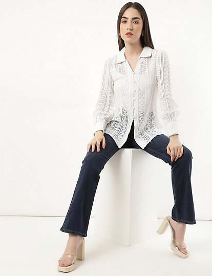 Pure Cotton Knitted Collared Neck Shirt