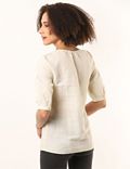 Flax Linen Mix Lace Round Neck Top