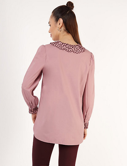 Pure Cotton Embroidered Puritan Collar Top