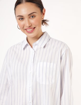 Pure Cotton Striped Spread Collar Shirt