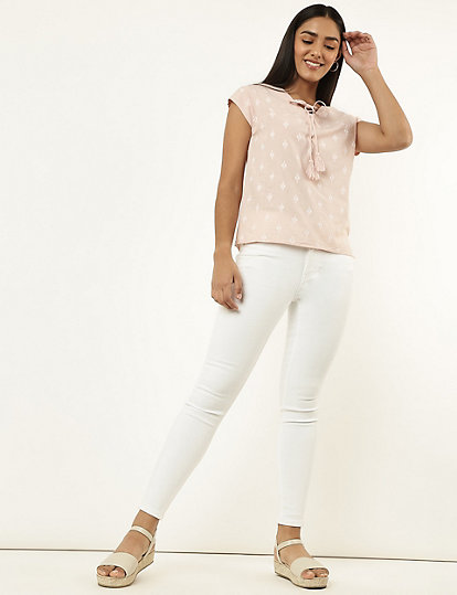 Pure Poly Embroidered V Neck Top