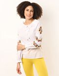 Pure Cotton Embroidery Keyhole Neck Top