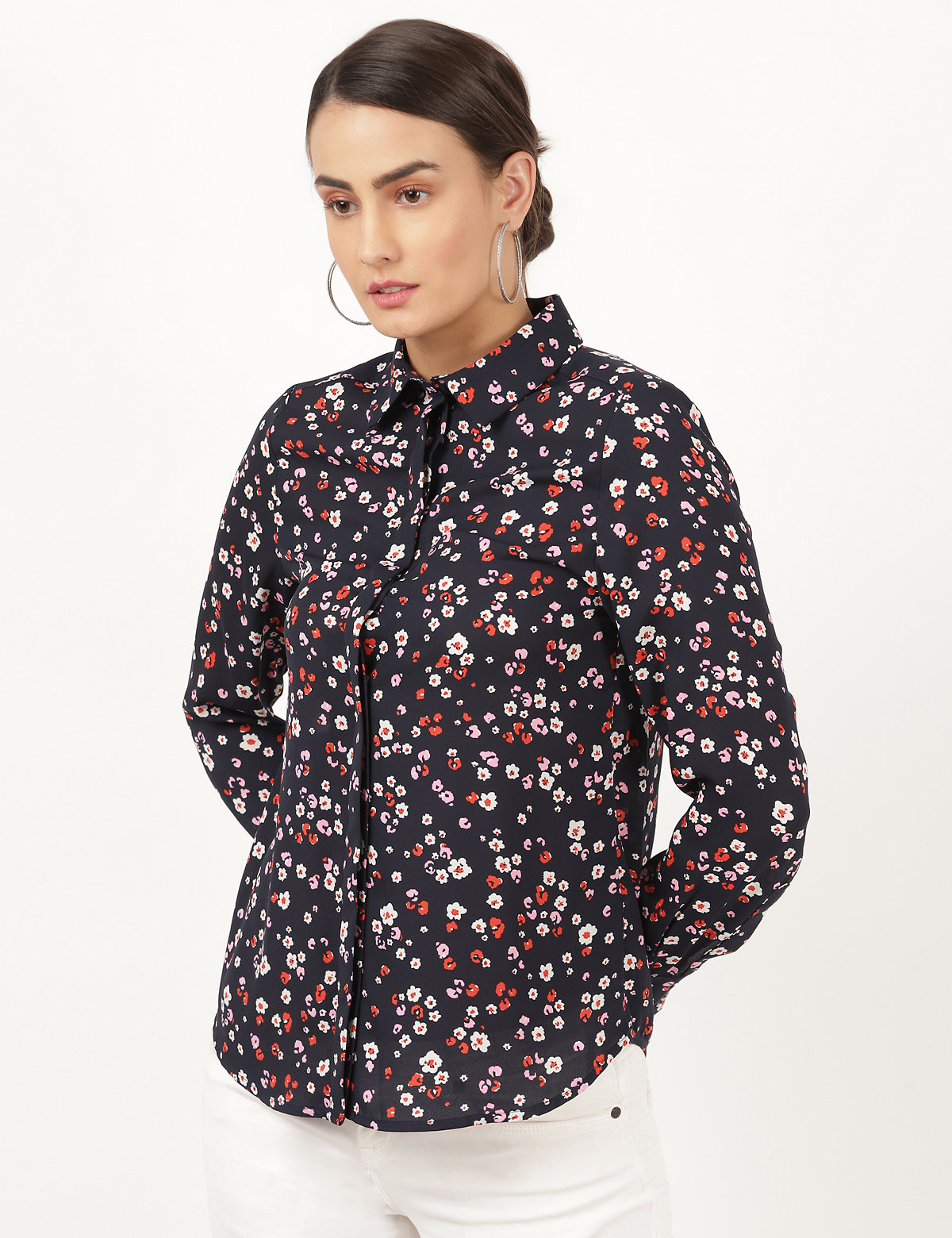 Pure Poly Printed Spread Collar Blouse