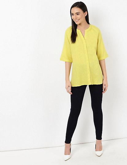 Solid Neck Shirred Top