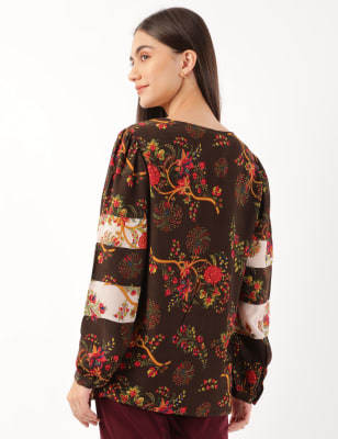 Pure Viscose Floral Print VNeck Blouse