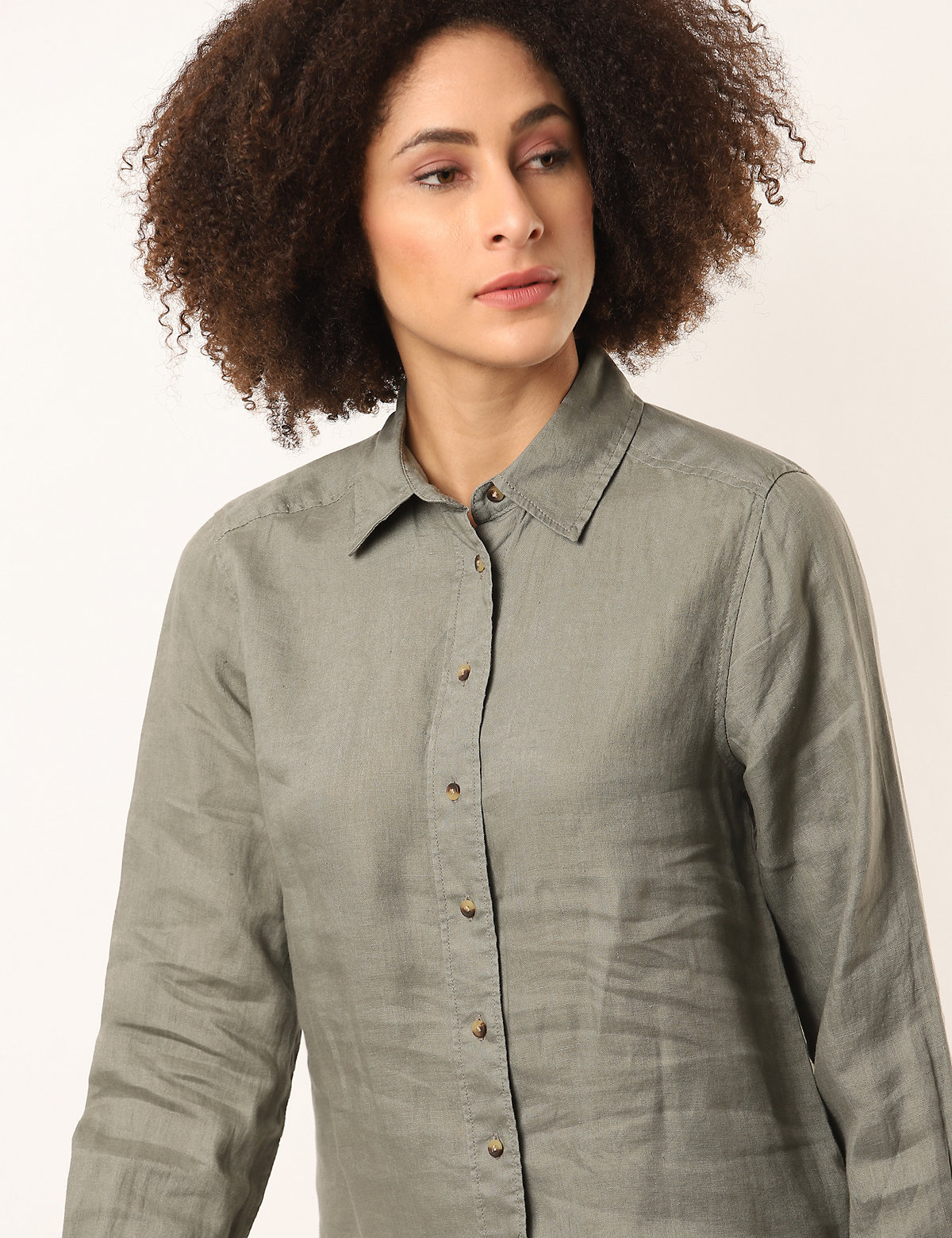 Pure Flax Linen Plain Spread Collar Shirt