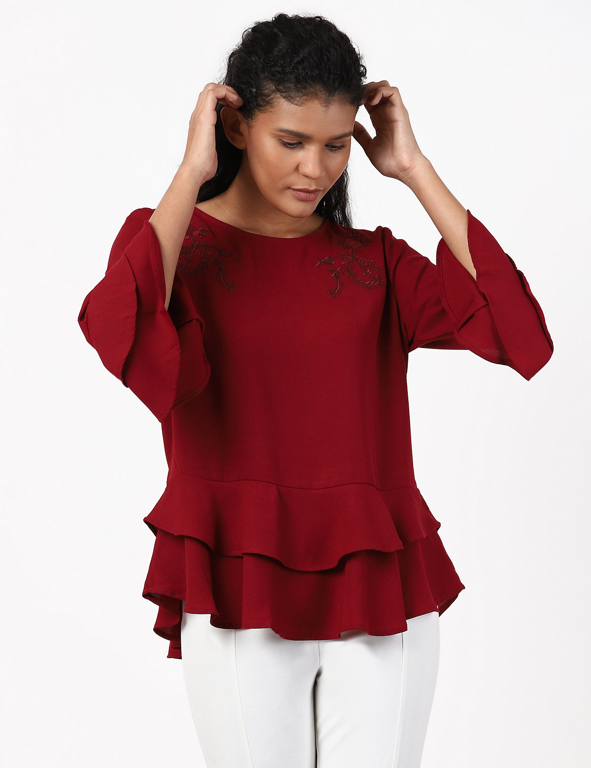 embroidered frill top