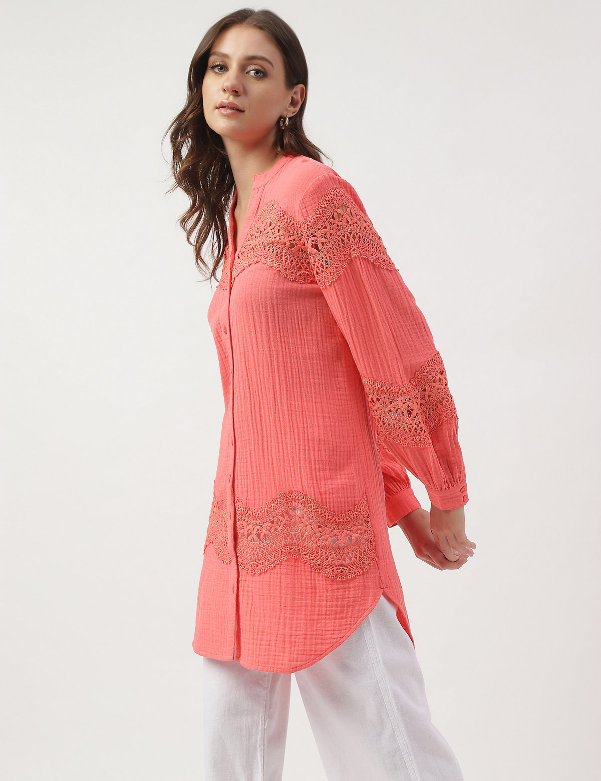 Lace Insert Embroidered Tunic