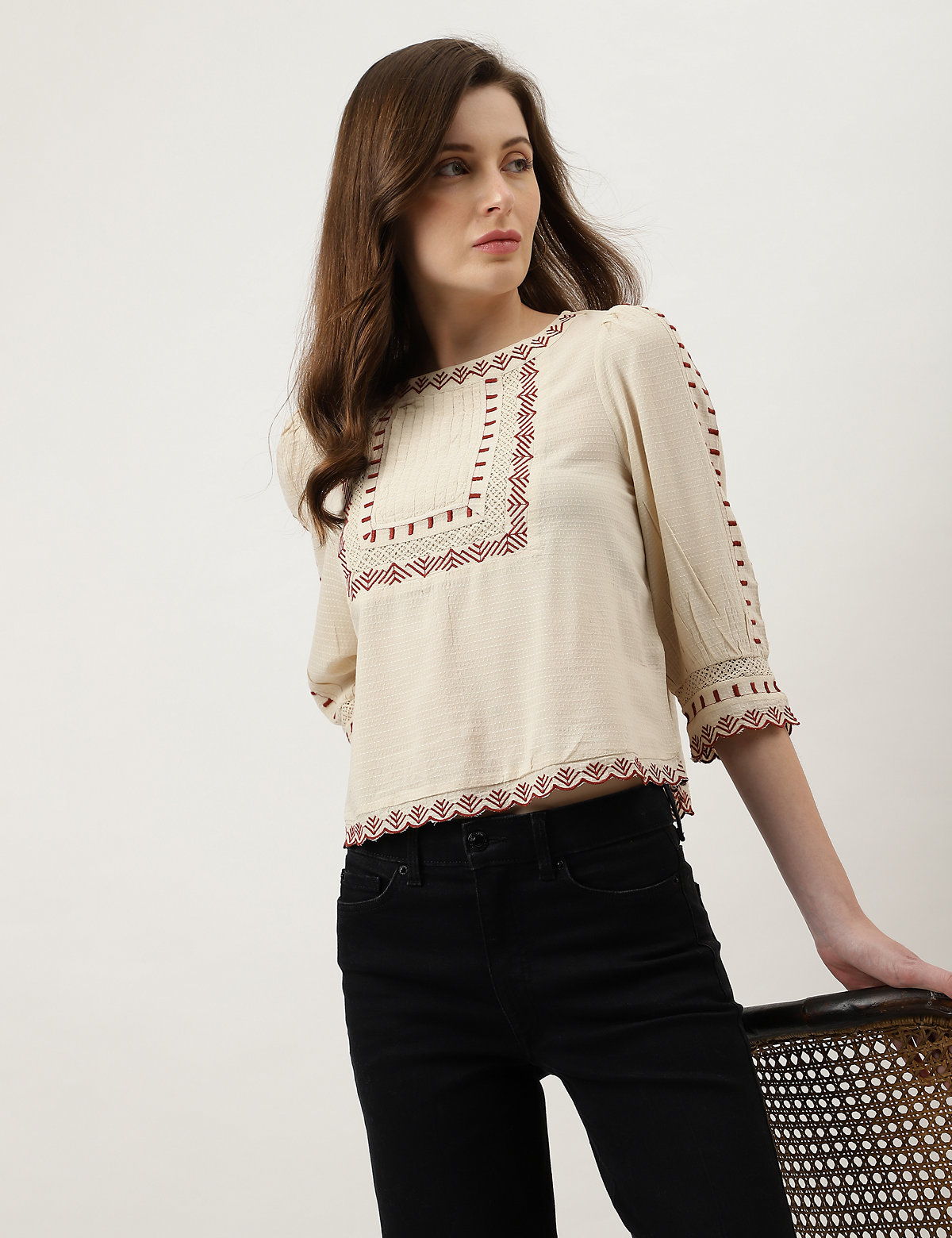 Embroidered Round Neck Top