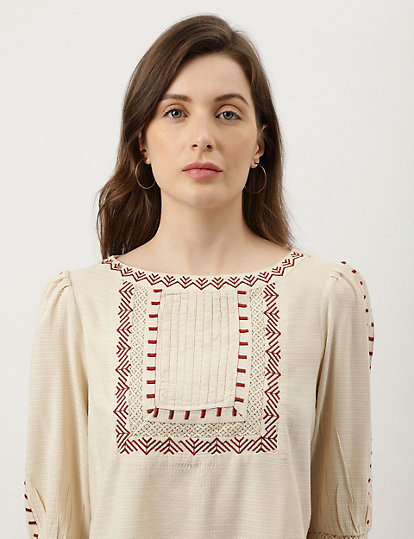 Embroidered Round Neck Top