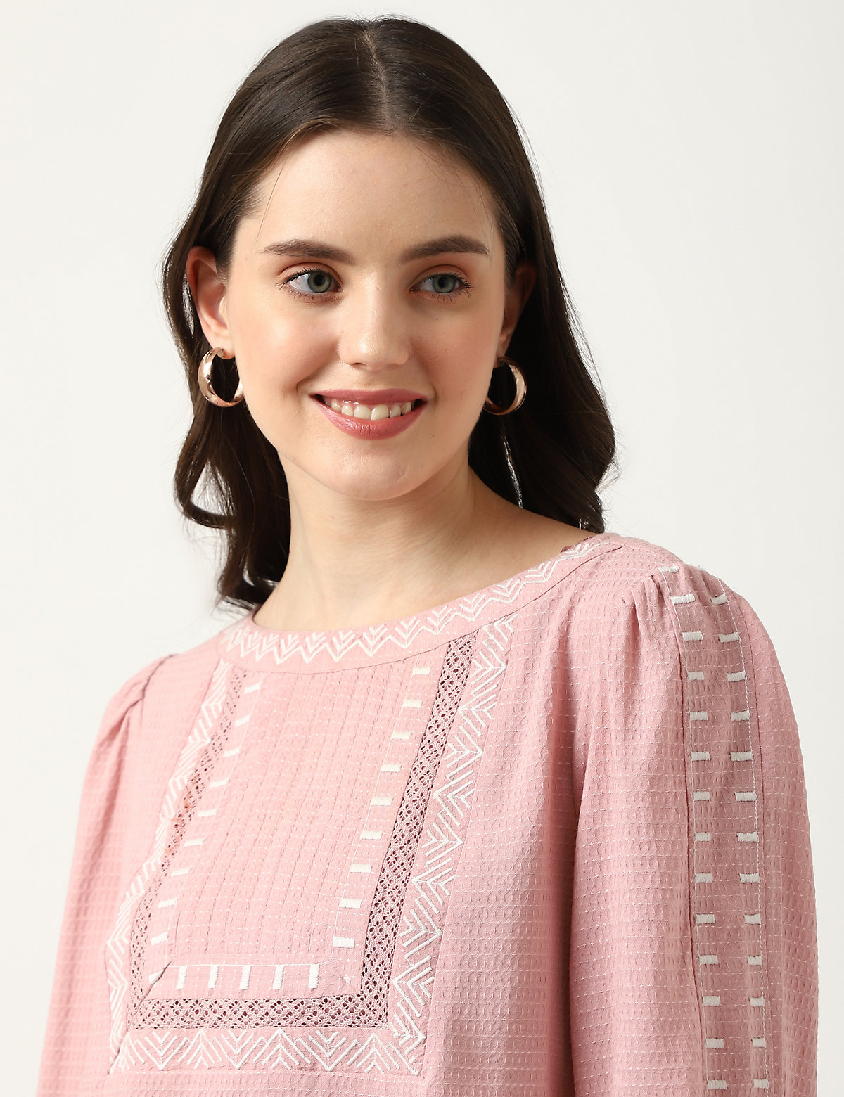 Viscose Mix Embroidered Round Neck Top