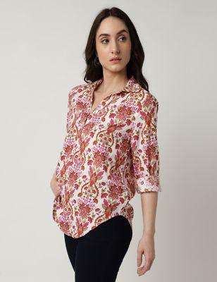Pure Viscose Printed Collared Neck Blouse